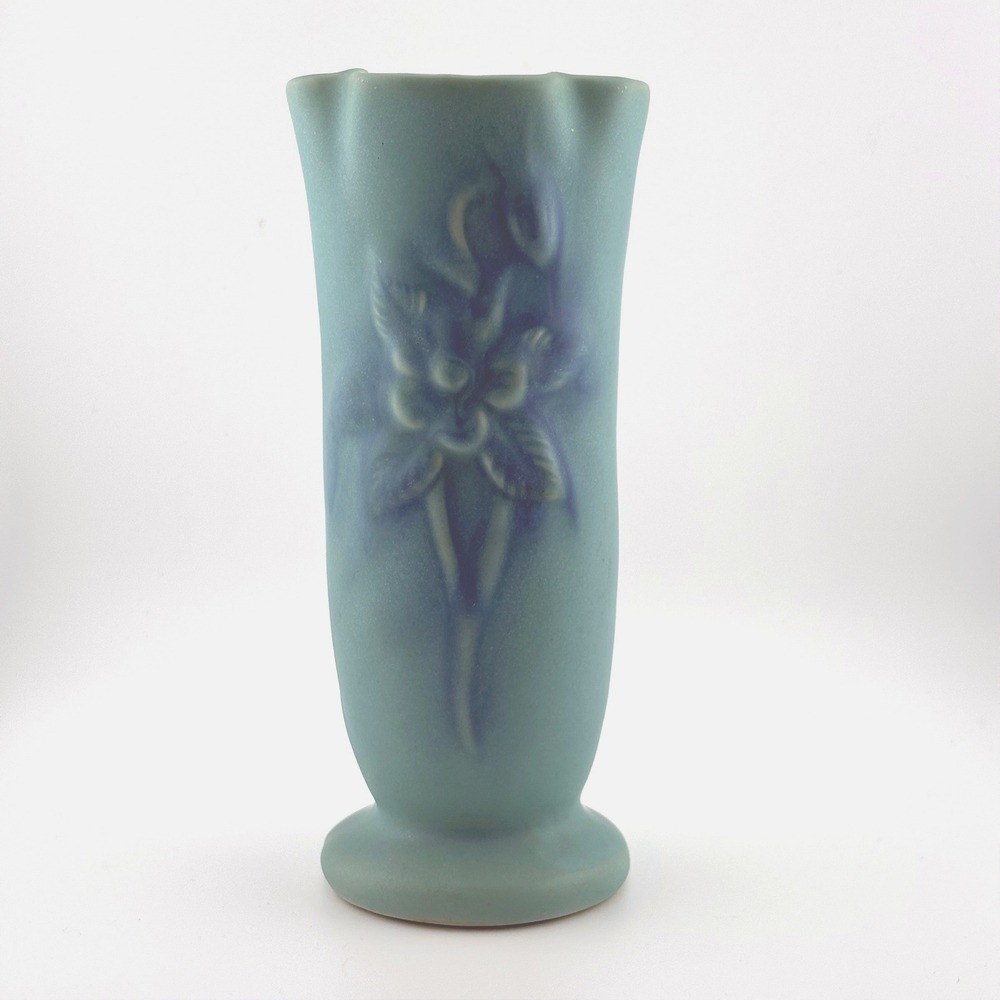 Van Briggle Pottery Turquoise Blue Matte Floral Vase Colorado Springs 15 31